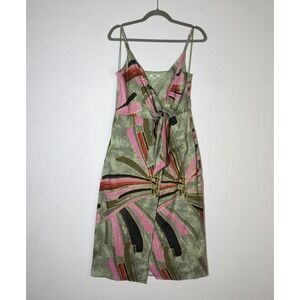 NWT Jason Wu Linen Blend Wrap Midi Dress Size 4 Small Abstract Green Pink